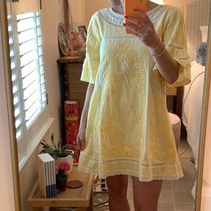 Free People Yellow Gingham Lace Mini Sundress